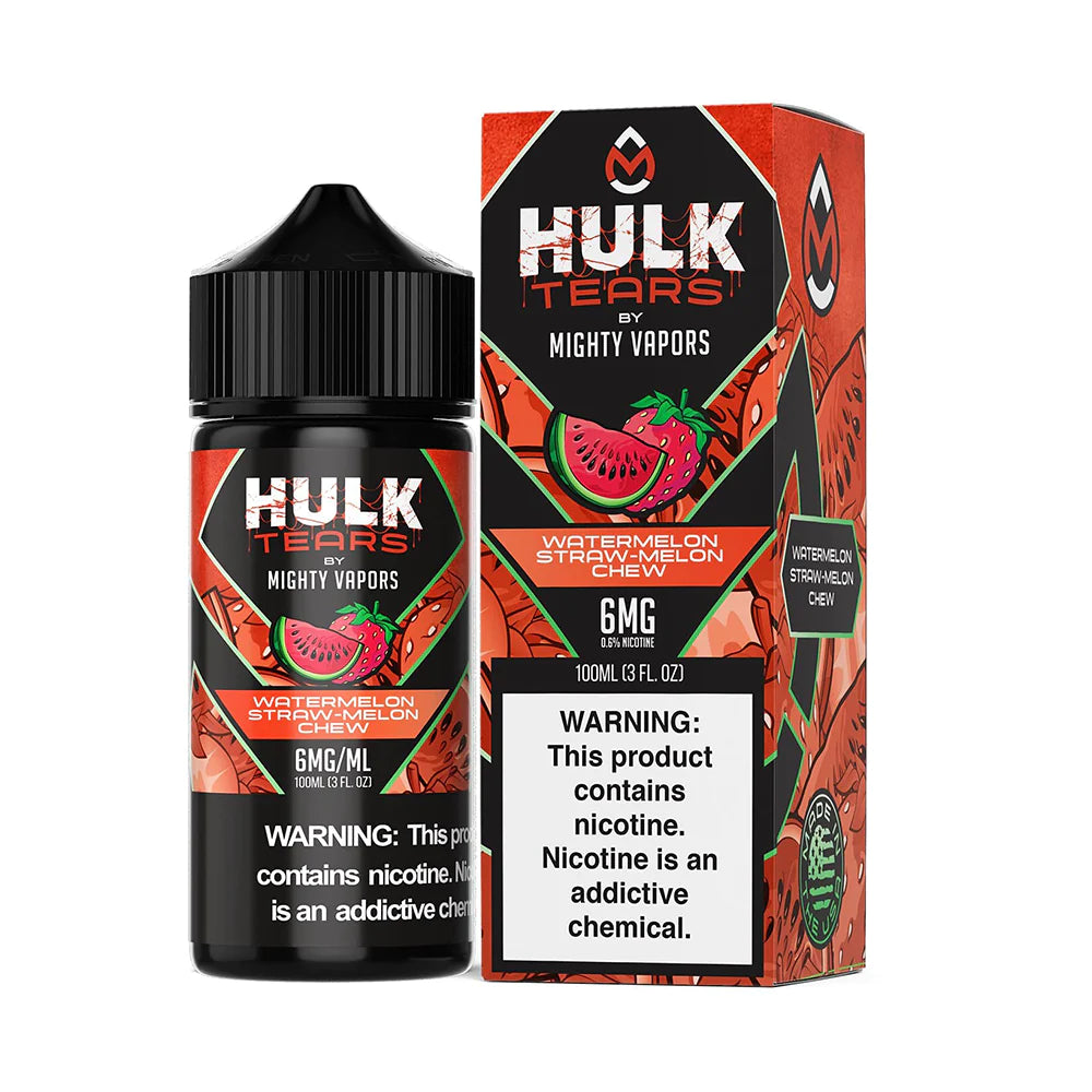 Watermelon Straw-Melon Chew by Mighty Vapors Hulk Tears E-Juice 100mL (Freebase) with packaging