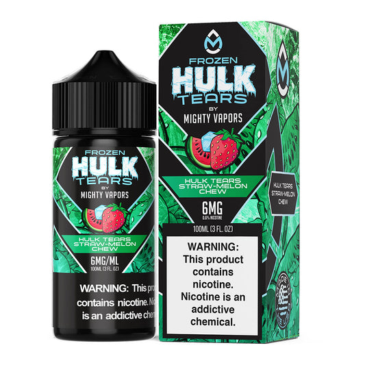 Frozen Hulk Tears Straw-Melon Chew by Mighty Vapors Hulk Tears E-Juice 100mL (Freebase) with packaging