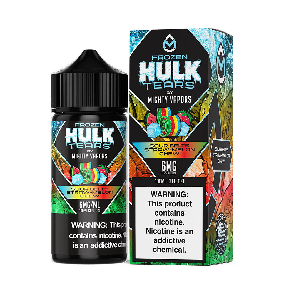  Frozen Sour Belts Straw-Melon Chew  by Mighty Vapors Hulk Tears E-Juice 100mL (Freebase) with packaging