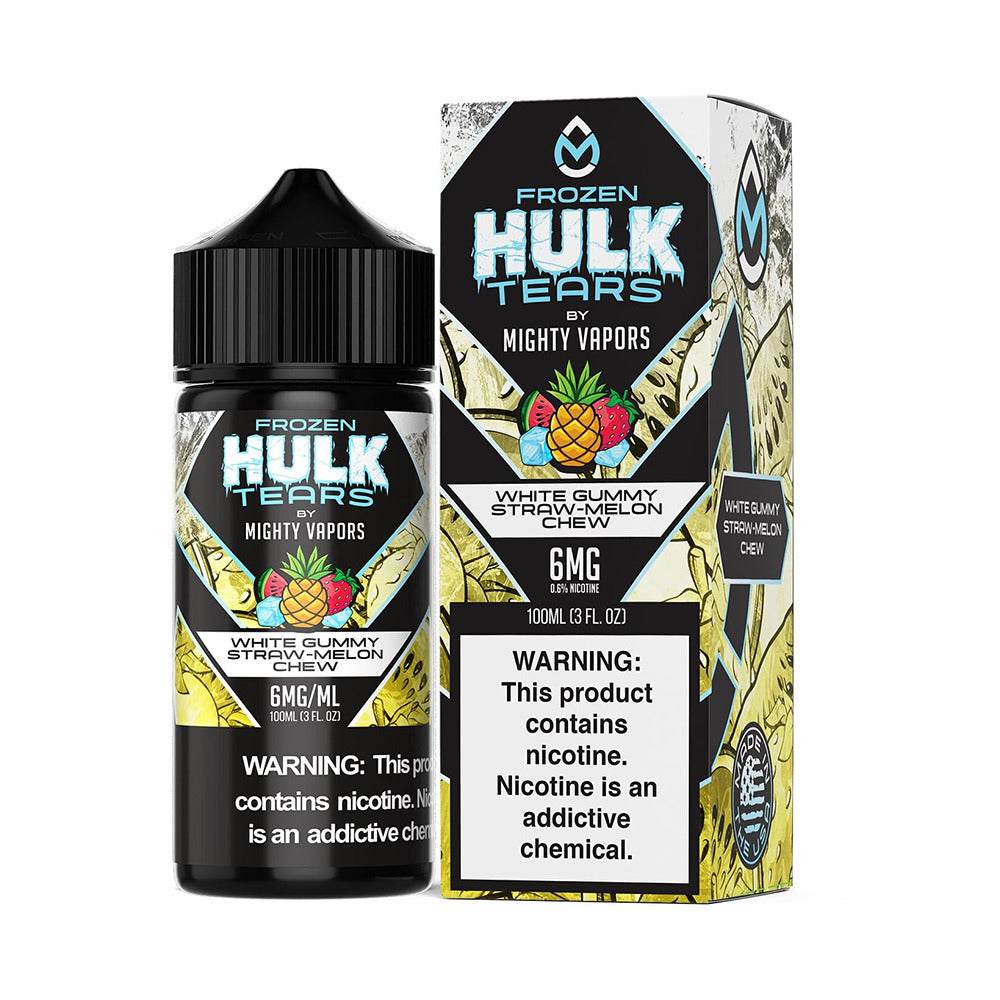 White Gummy by Mighty Vapors Hulk Tears E-Juice 100mL (Freebase) bottle with packaging