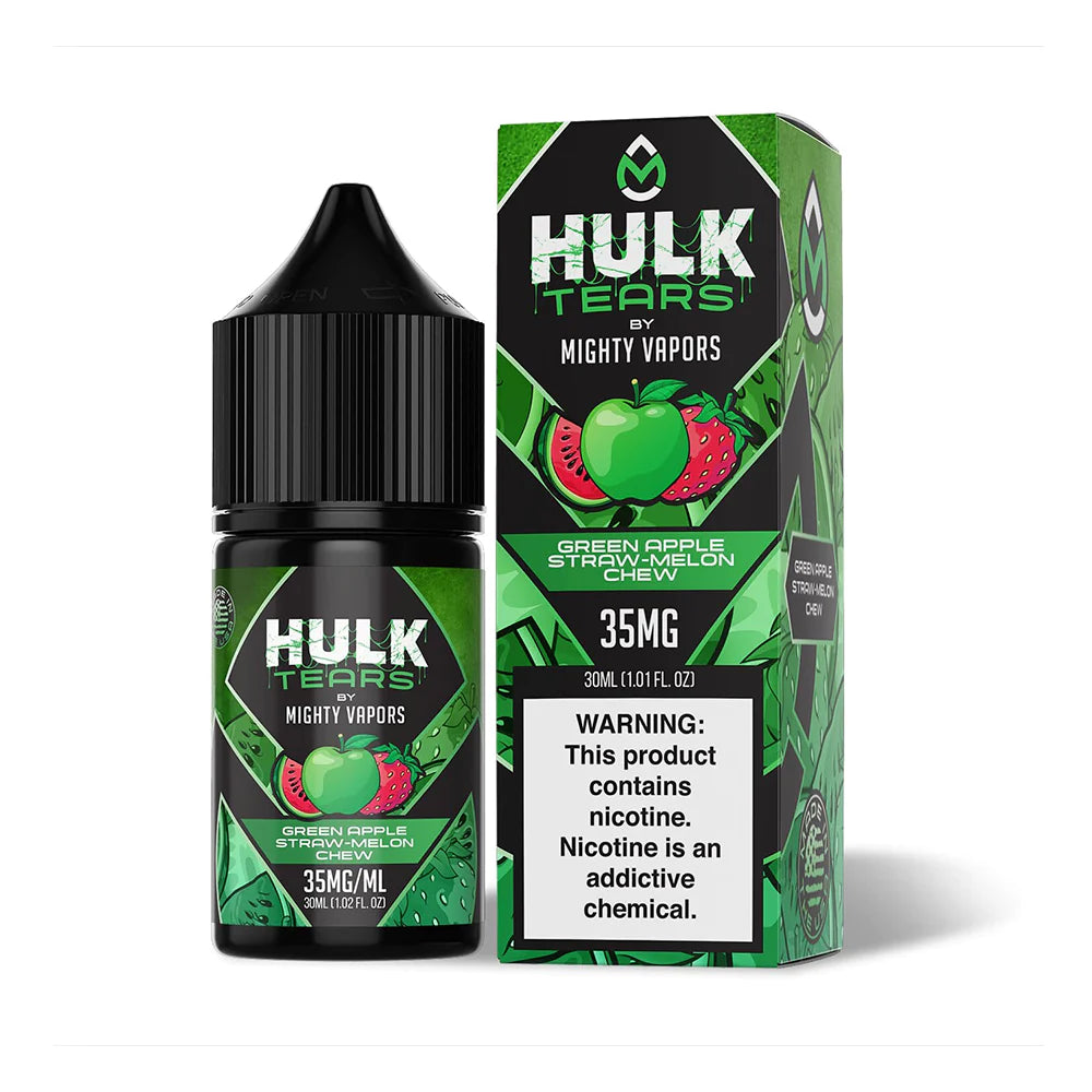 Green Apple Straw Melon Chew by Mighty Vapors Hulk Tears Salt Series E-Liquid 30mL (Salt Nic) With packaging