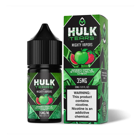 Green Apple Straw Melon Chew by Mighty Vapors Hulk Tears Salt Series E-Liquid 30mL (Salt Nic) With packaging