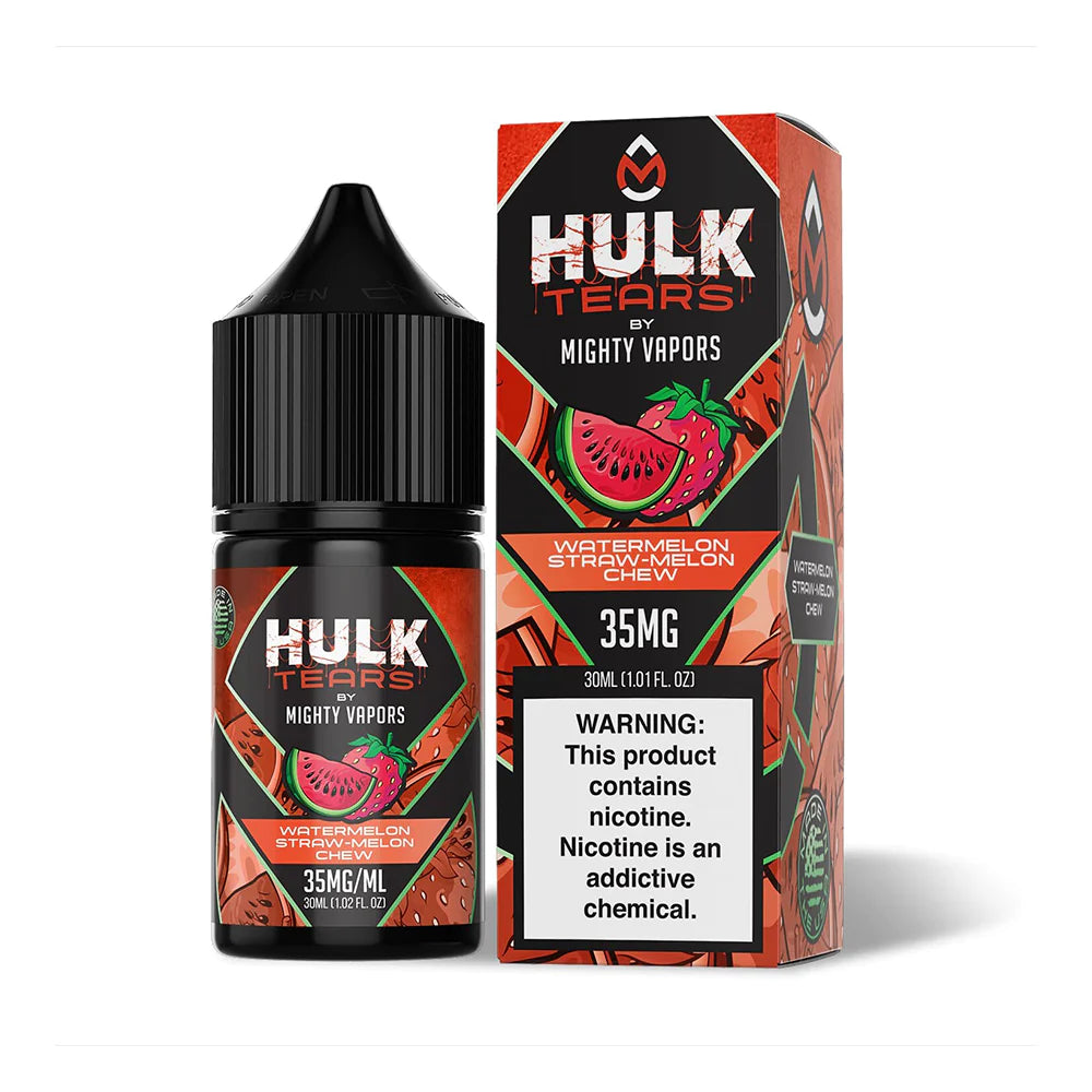 Watermelon Straw-Melon Chew by Mighty Vapors Hulk Tears Salt Series E-Liquid 30mL (Salt Nic) with packaging