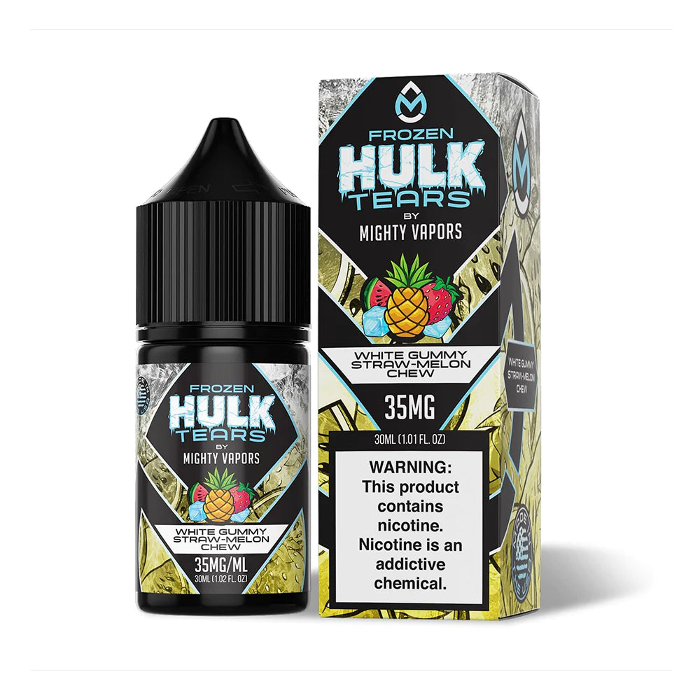 Frozen White Gummy Straw-Melon Chew by Mighty Vapors Hulk Tears Salt Series E-Liquid 30mL (Salt Nic) with packaging