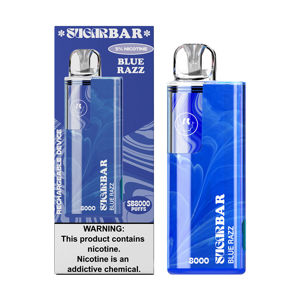 Sugarbar SB8000 Disposable 8000 Puffs 16mL 50mg blue razz with packaging