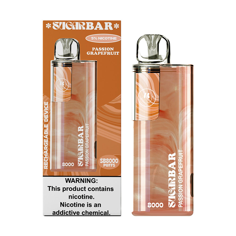 Sugarbar SB8000 Disposable 8000 Puffs 16mL 50mg passion grapefruit with packaging