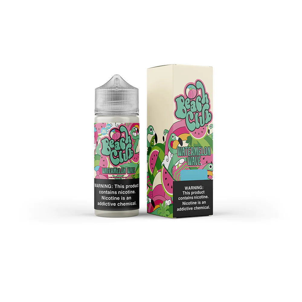 Watermelon Wave by Beach Club E-Liquid 100mL (Freebase) bottle with packaging