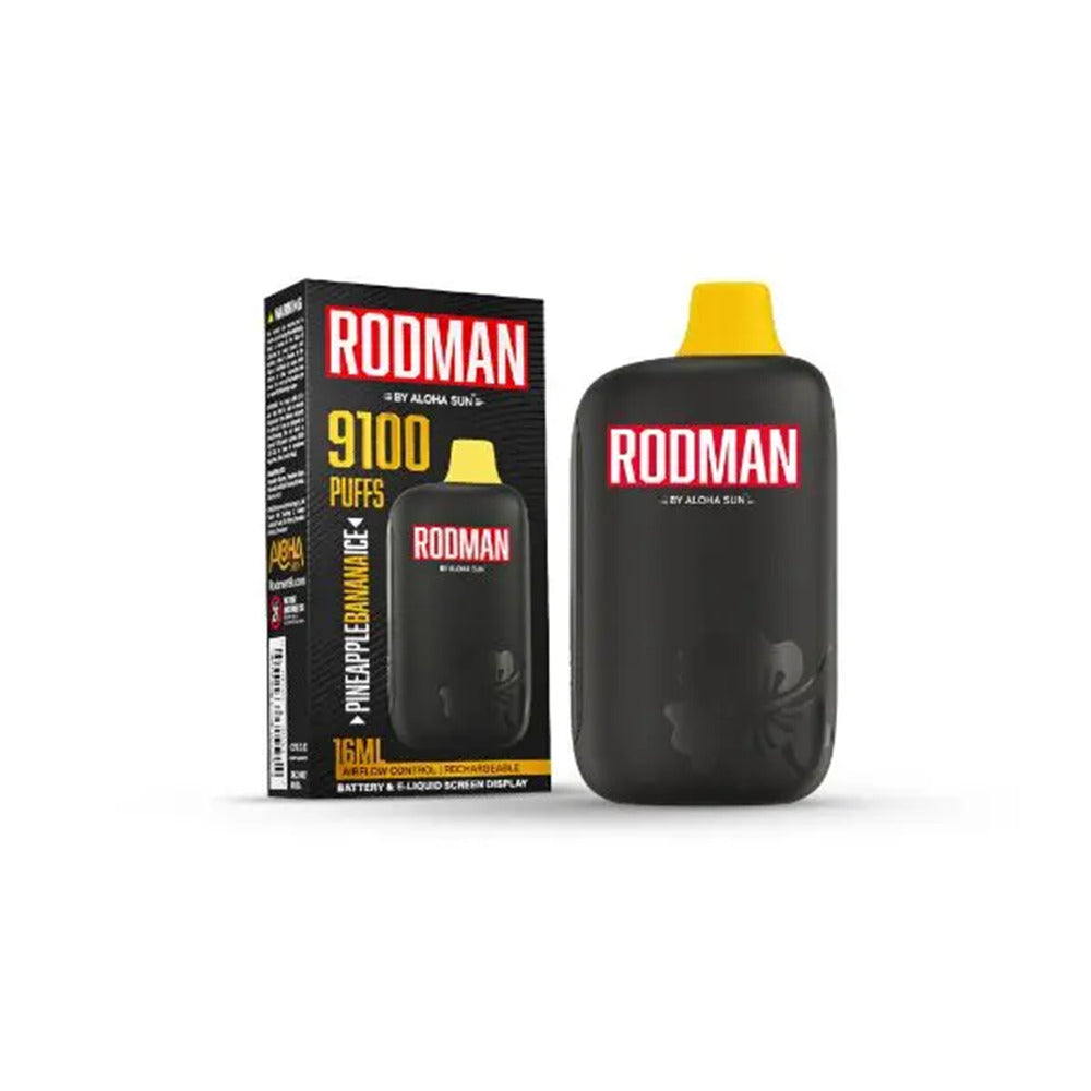Aloha Sun Rodman Disposable 9100 Puffs 16mL 50mg Pineapple Banana Ice with Packaging