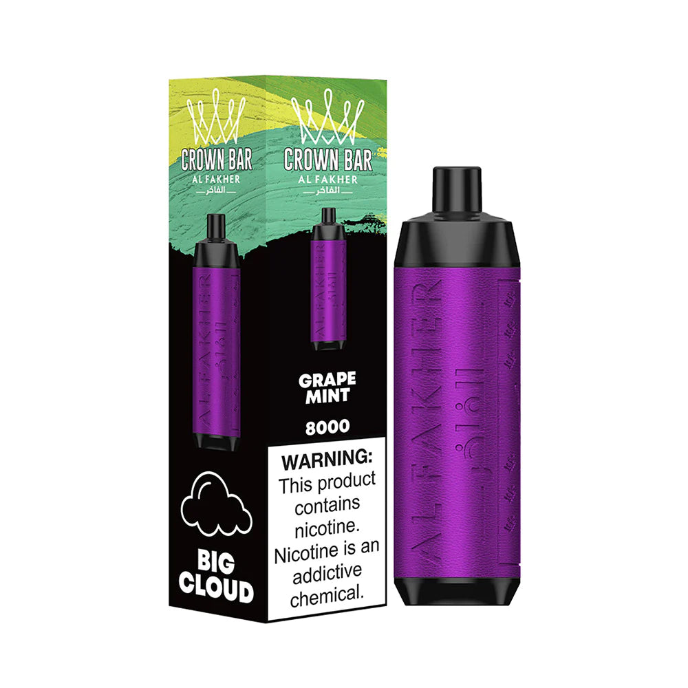 Crown Bar AF8000 Disposable 8000 Puffs 18mL 50mg Grape Mint with packaging