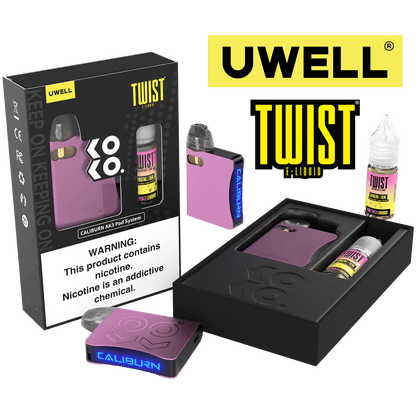 Uwell Caliburn AK3 Kit + A3S 0.8ohm Pods (x2) + Daddy's Vapor 10mL Salts 50mg Color: Pink Flavor: Pink Punch Lemonade 50mg