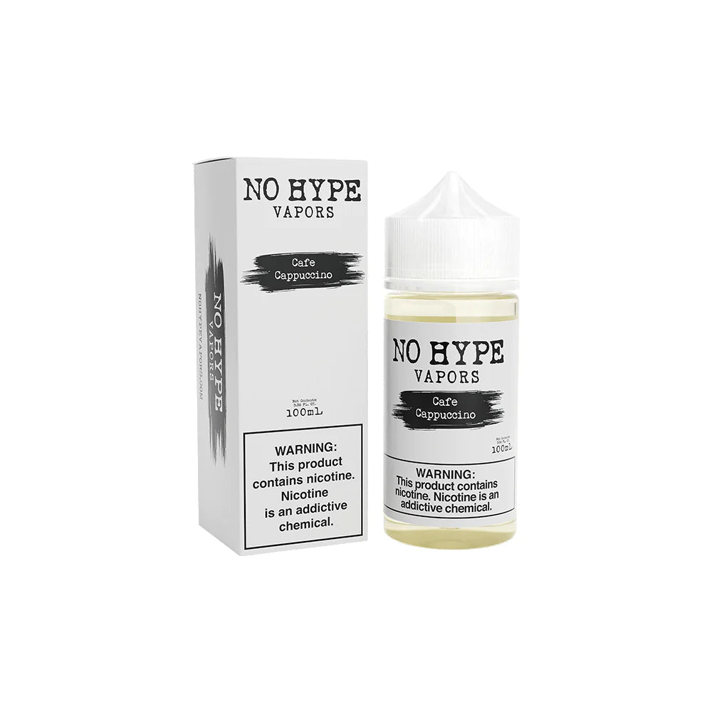 Café Cappuccino by No Hype E-Liquid 100mL Freebase bottle with packaging