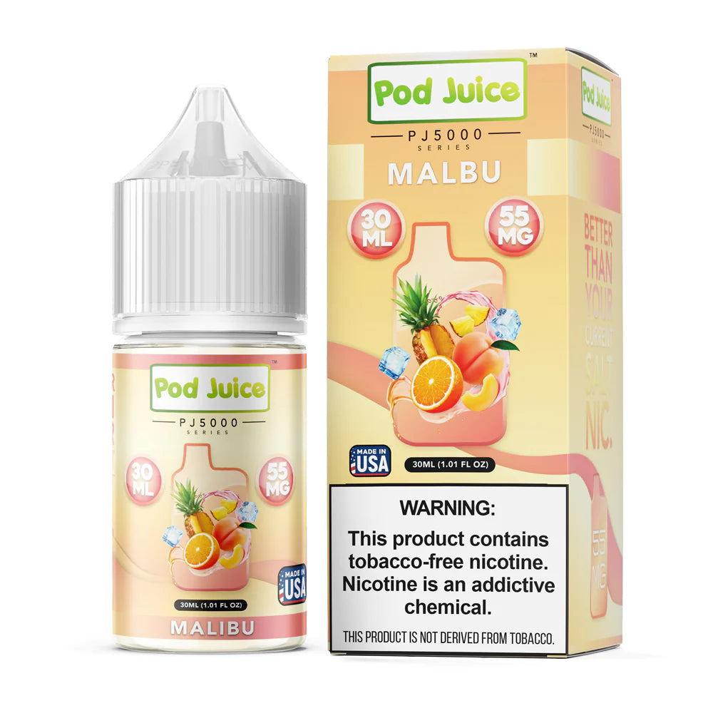 Malibu by Pod Juice TFN PJ5000 Salt Series E-Liquid 30mL bottle with packaging