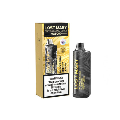 Lost Mary MO5000 Disposable 5000 Puff 10mL 40-50mg Blackberry Cherry Lemon with packaging