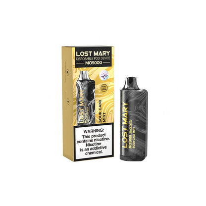 Lost Mary MO5000 Disposable 5000 Puff 10mL 40-50mg Sour Gami Mint with packaging