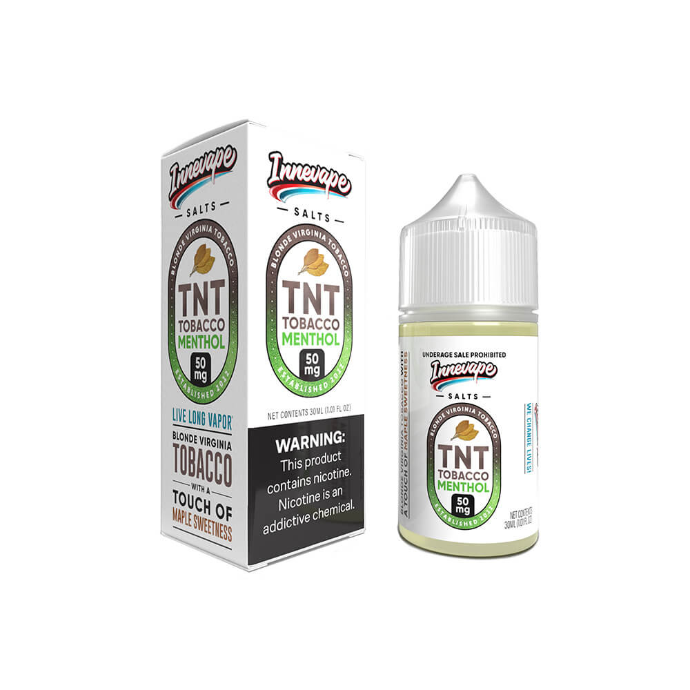 TNT Tobacco Menthol by Innevape Salt Series E-Liquid 30mL (Salt Nic) with packaging