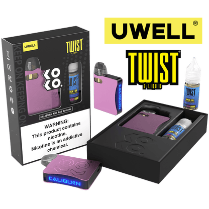 Uwell Caliburn AK3 Kit + A3S 0.8ohm Pods (x2) + Daddy's Vapor 10mL Salts 50mg  Color: Pink Flavor: Berry Medley Lemonade