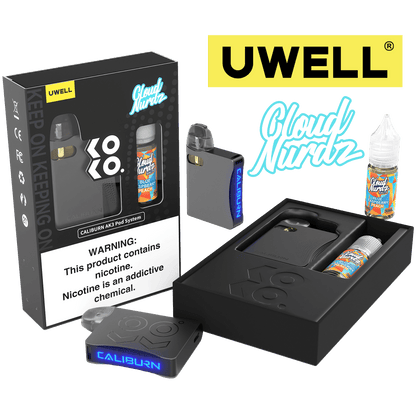 Uwell Caliburn AK3 Kit + A3S 0.8ohm Pods (x2) + Daddy's Vapor 10mL Salts 50mg Color: Grey Flavor: Blue Raspberry Peach