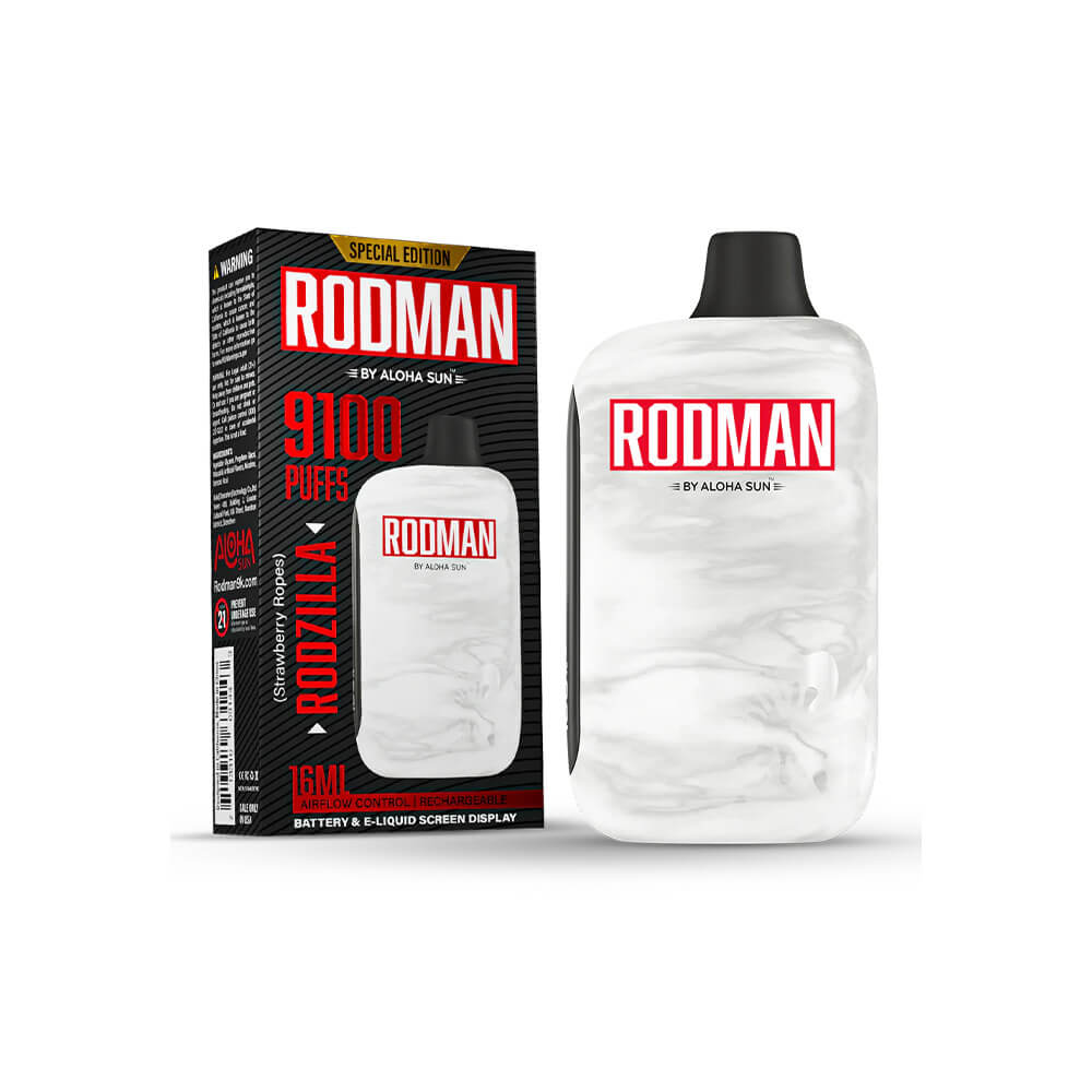 Aloha Sun Rodman Disposable 9100 Puffs 16mL 50mg  Rodzilla Strawberry Ropes with packaging