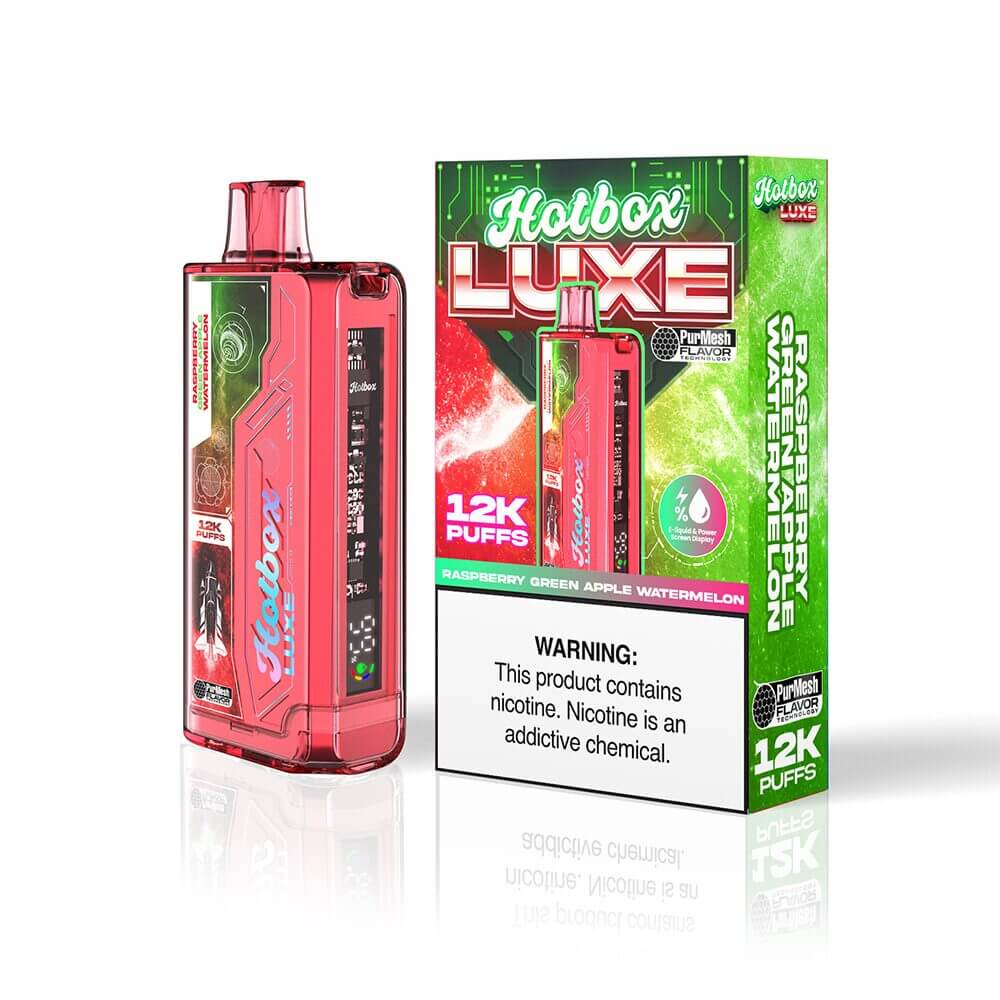 Puff HotBox Luxe Disposable 12000 puffs 20mL 50mg | Raspberry Green Apple Watermelon with packaging