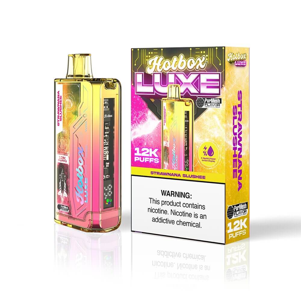 Puff HotBox Luxe Disposable 12000 puffs 20mL 50mg | Strawnana Slushee with packaging
