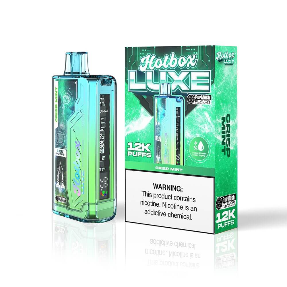 Puff HotBox Luxe Disposable 12000 puffs 20mL 50mg | Crisp Mint with packaging