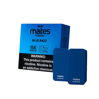 7Daze Click-mates Pre-Filled Replacement Pod 9mL 2-Pack | 15000 Puffs 18mL 50mg Blue Razz with packaging
