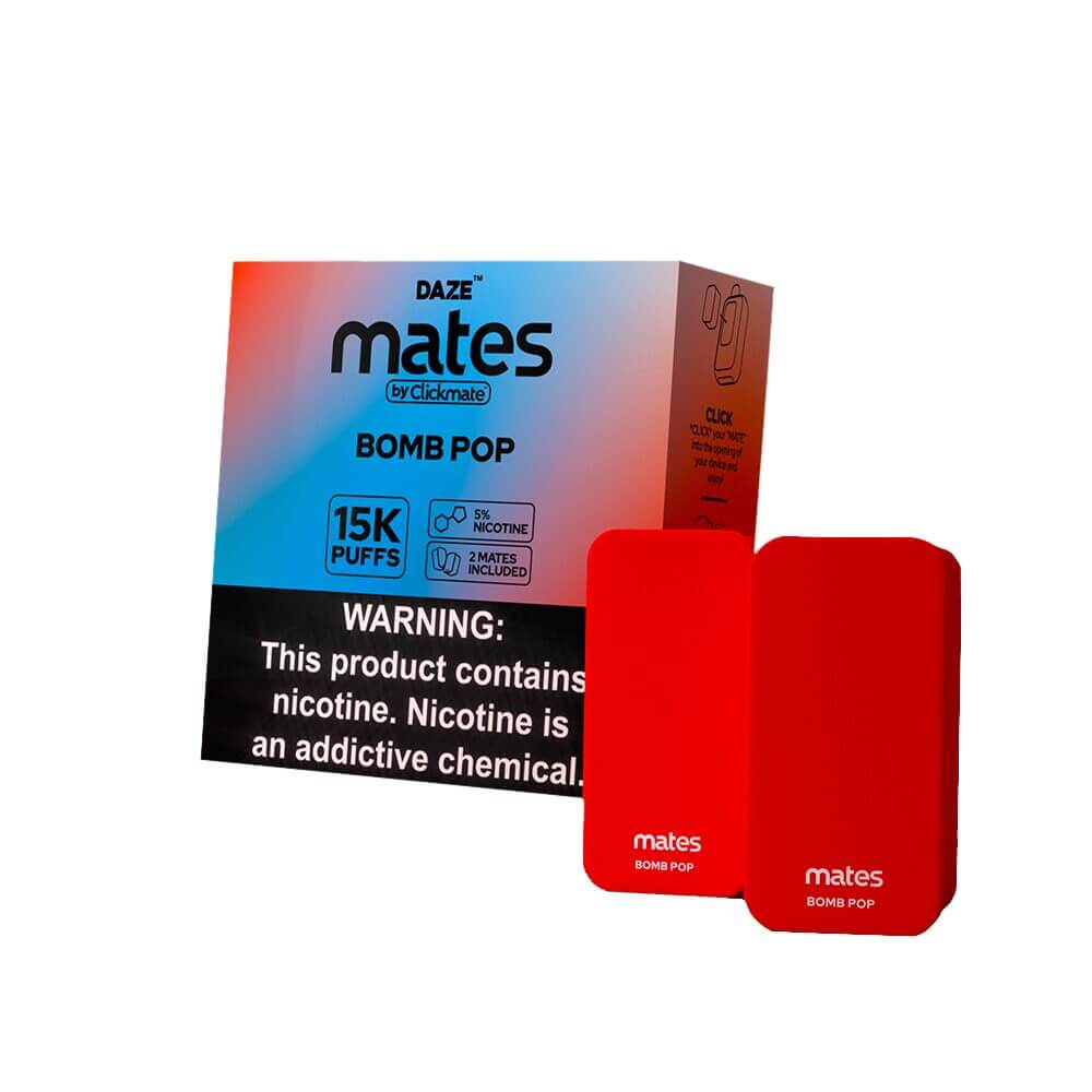 7Daze Click-mates Pre-Filled Replacement Pod 9mL 2-Pack | 15000 Puffs 18mL 50mg Bomb Pop with packaging