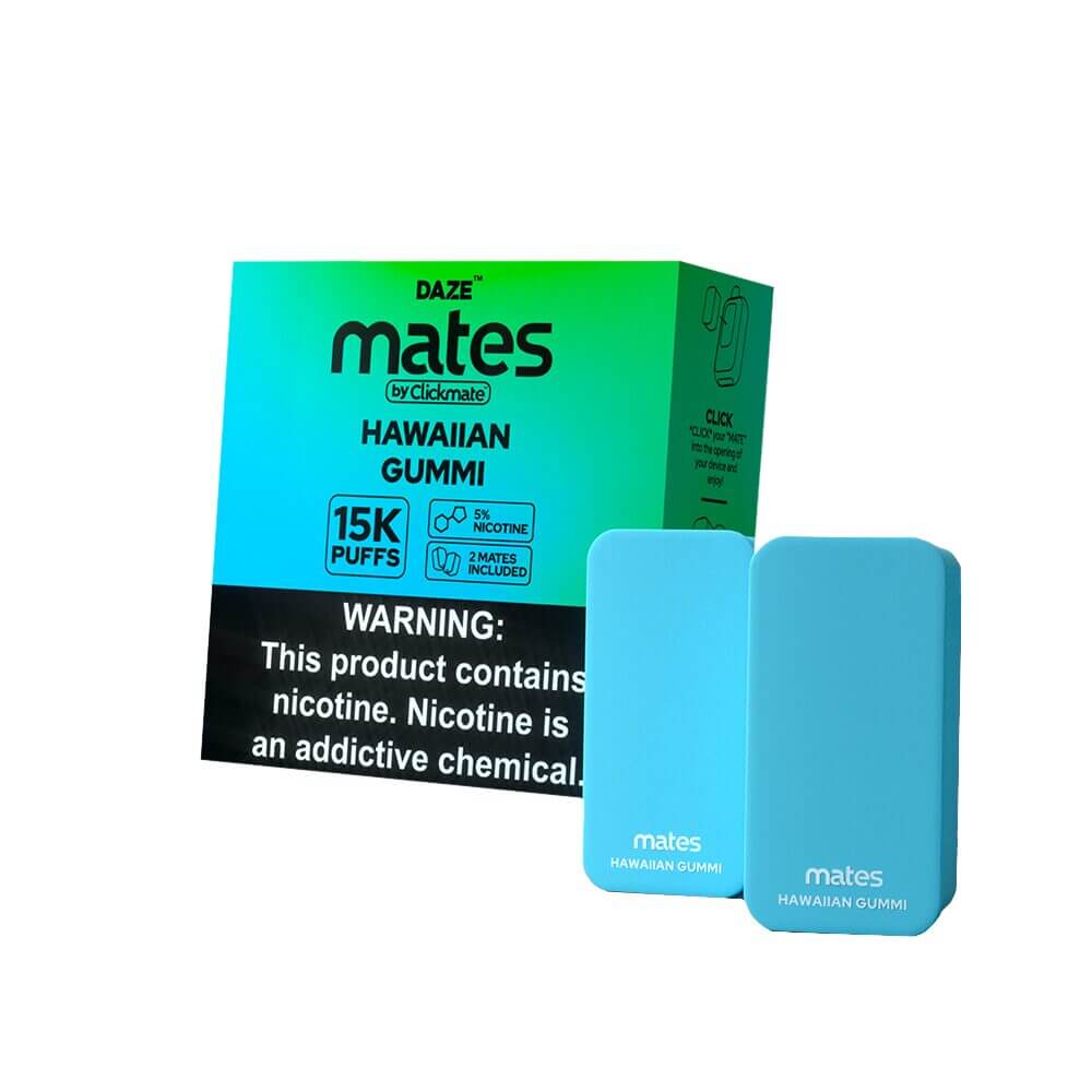 7Daze Click-mates Pre-Filled Replacement Pod 9mL 2-Pack | 15000 Puffs 18mL 50mg Hawaiian Gummi with packaging