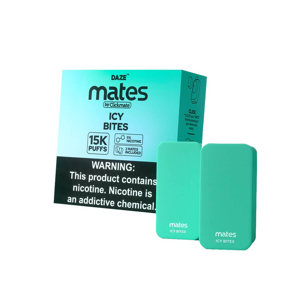7Daze Click-mates Pre-Filled Replacement Pod 9mL 2-Pack | 15000 Puffs 18mL 50mg Icy Bites with packaging