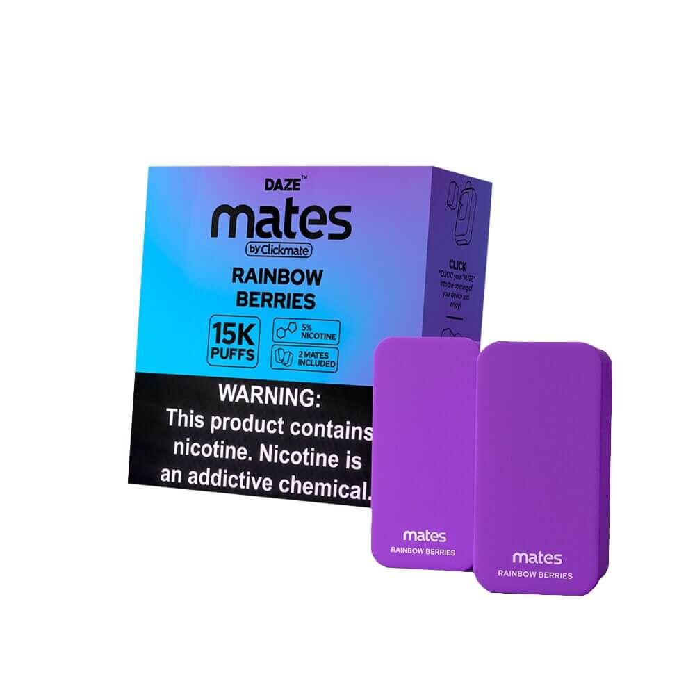 7Daze Click-mates Pre-Filled Replacement Pod 9mL 2-Pack | 15000 Puffs 18mL 50mg Rainbow Berries with packaging