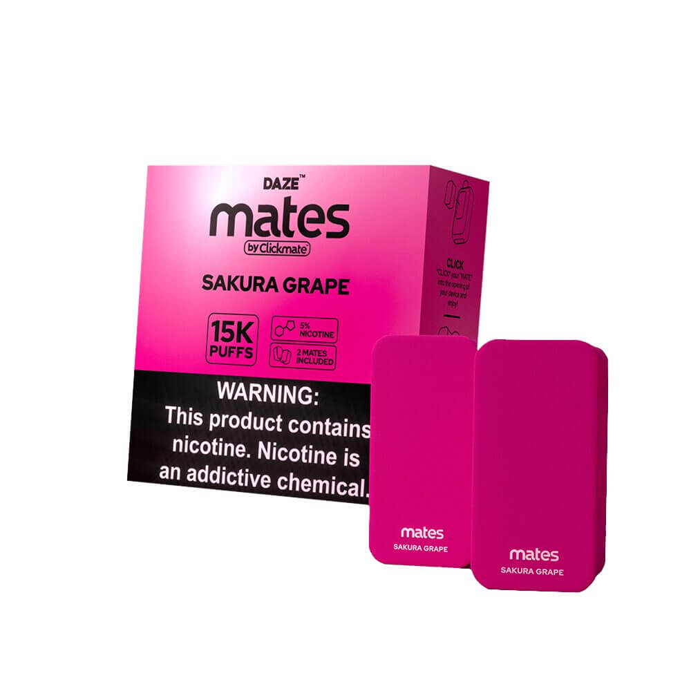 7Daze Click-mates Pre-Filled Replacement Pod 9mL 2-Pack | 15000 Puffs 18mL 50mg Sakura Grape with packaging