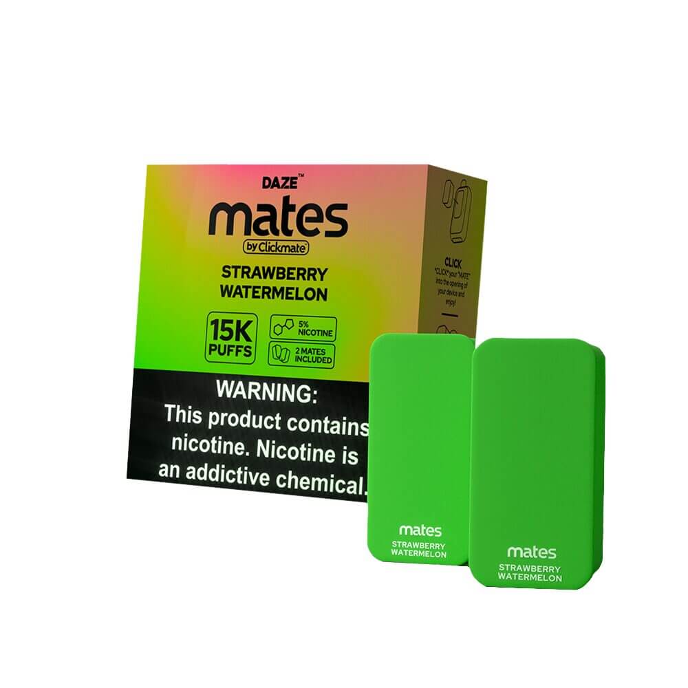7Daze Click-mates Pre-Filled Replacement Pod 9mL 2-Pack | 15000 Puffs 18mL 50mg Strawberry Watermelon with packaging