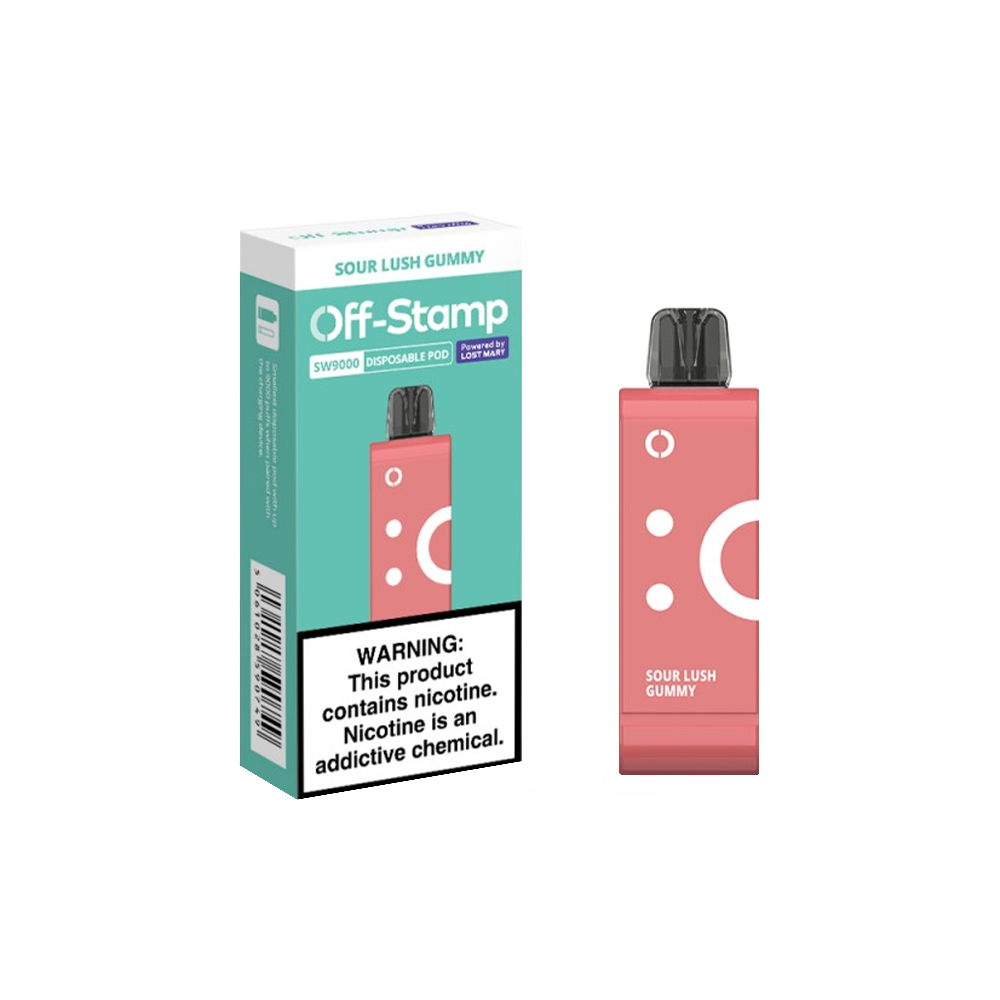 Off Stamp Pod Disposable 9000 Puffs 13mL 50mg (Pod Disposable Only) | Sour Lush Gummy with packaging