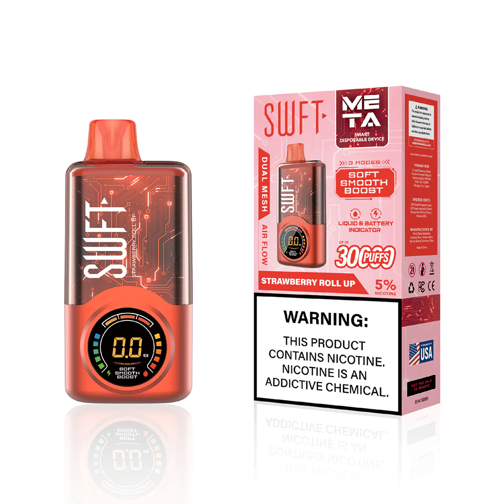 SWFT Meta Disposable 30000 Puffs 24mL 50mg - strawberry roll up with packaging