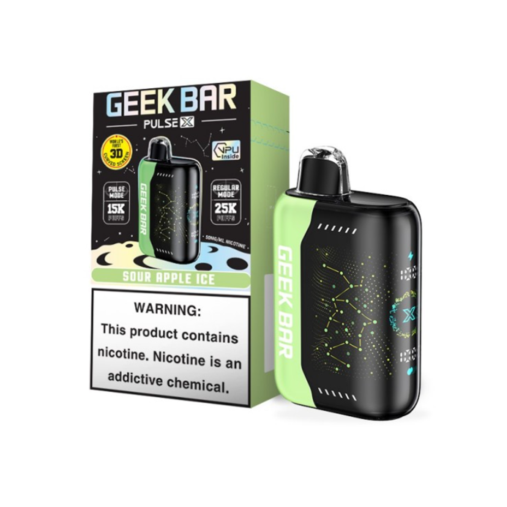 Geek Bar Pulse X ZERO Disposable 25000 Puff 18mL - Sour Apple Ice with packaging