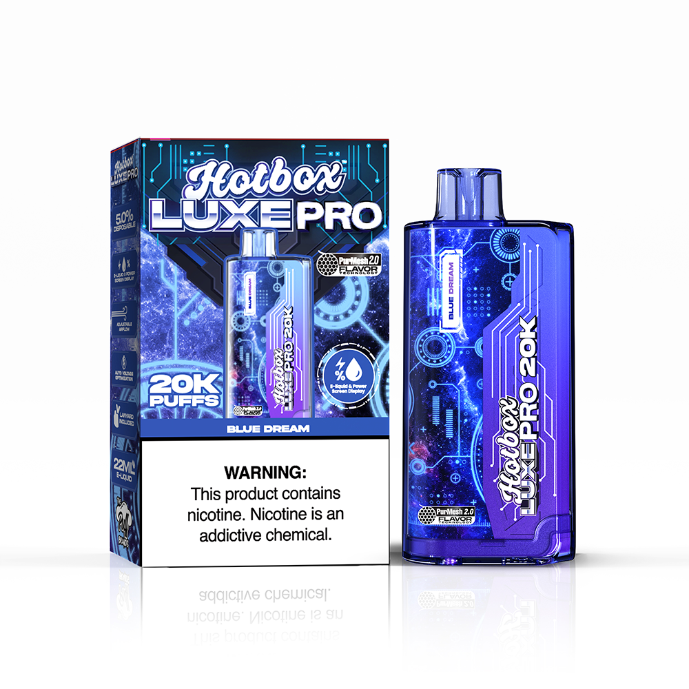 Puff Labs Hotbox Luxe Pro Disposable 20000 Puffs 22mL 50mg blue dream with packaging