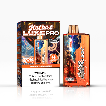 Puff Labs Hotbox Luxe Pro Disposable 20000 Puffs 22mL 50mg Orange Creamsicle with packaging