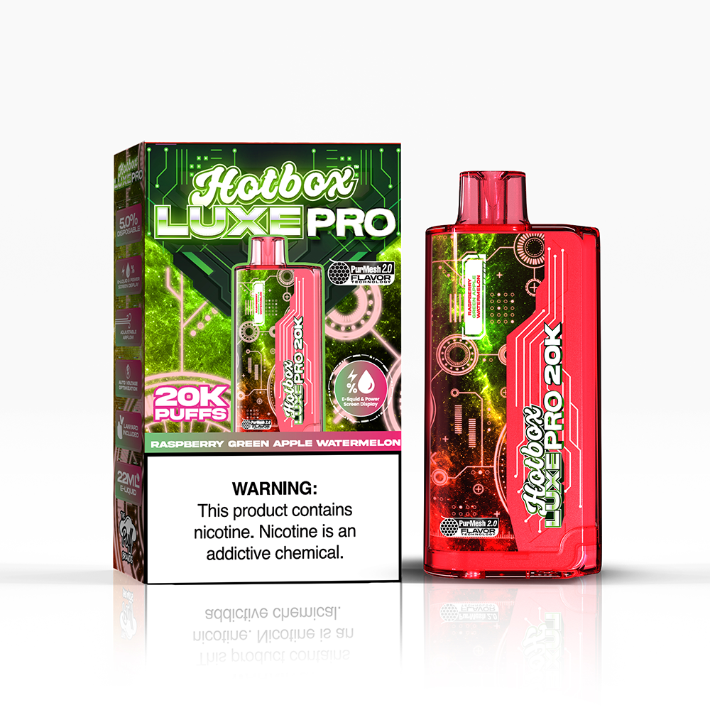 Puff Labs Hotbox Luxe Pro Disposable 20000 Puffs 22mL 50mg Raspberry Green apple watermelon with packaging