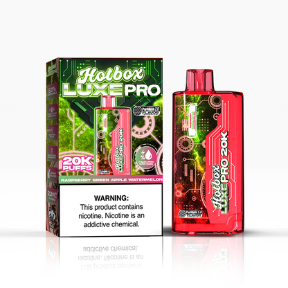 Puff Labs Hotbox Luxe Pro Disposable 20000 Puffs 22mL 50mg Raspberry Green apple watermelon with packaging