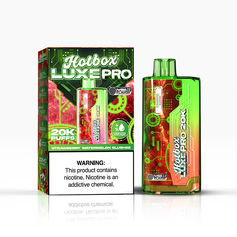 Puff Labs Hotbox Luxe Pro Disposable 20000 Puffs 22mL 50mg strawberry watermelon slushee with packaging