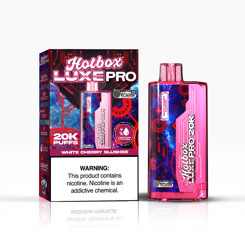 Puff Labs Hotbox Luxe Pro Disposable 20000 Puffs 22mL 50mg white cherry slushee with packaging