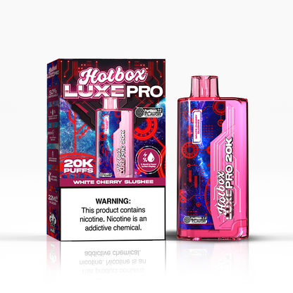 Puff Labs Hotbox Luxe Pro Disposable 20000 Puffs 22mL 50mg white cherry slushee with packaging