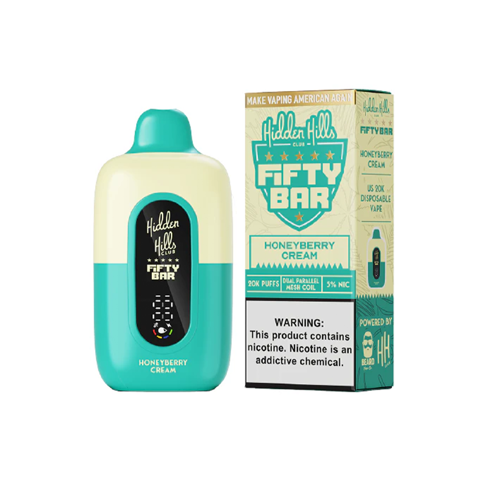 Fifty Bar 20K Hidden Hills Disposable 20000 Puffs 16mL 50mg - Honeyberry cream with packaging