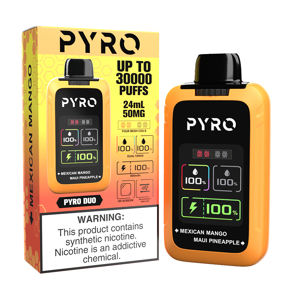 Pyro Duo Disposable 30000 Puffs 24mL 50mg - mexican mango / maui pineapple with packaging