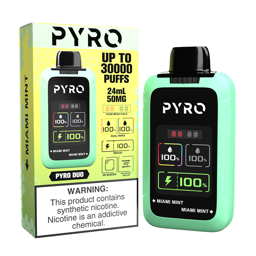 Pyro Duo Disposable 30000 Puffs 24mL 50mg - miami mint with packaging