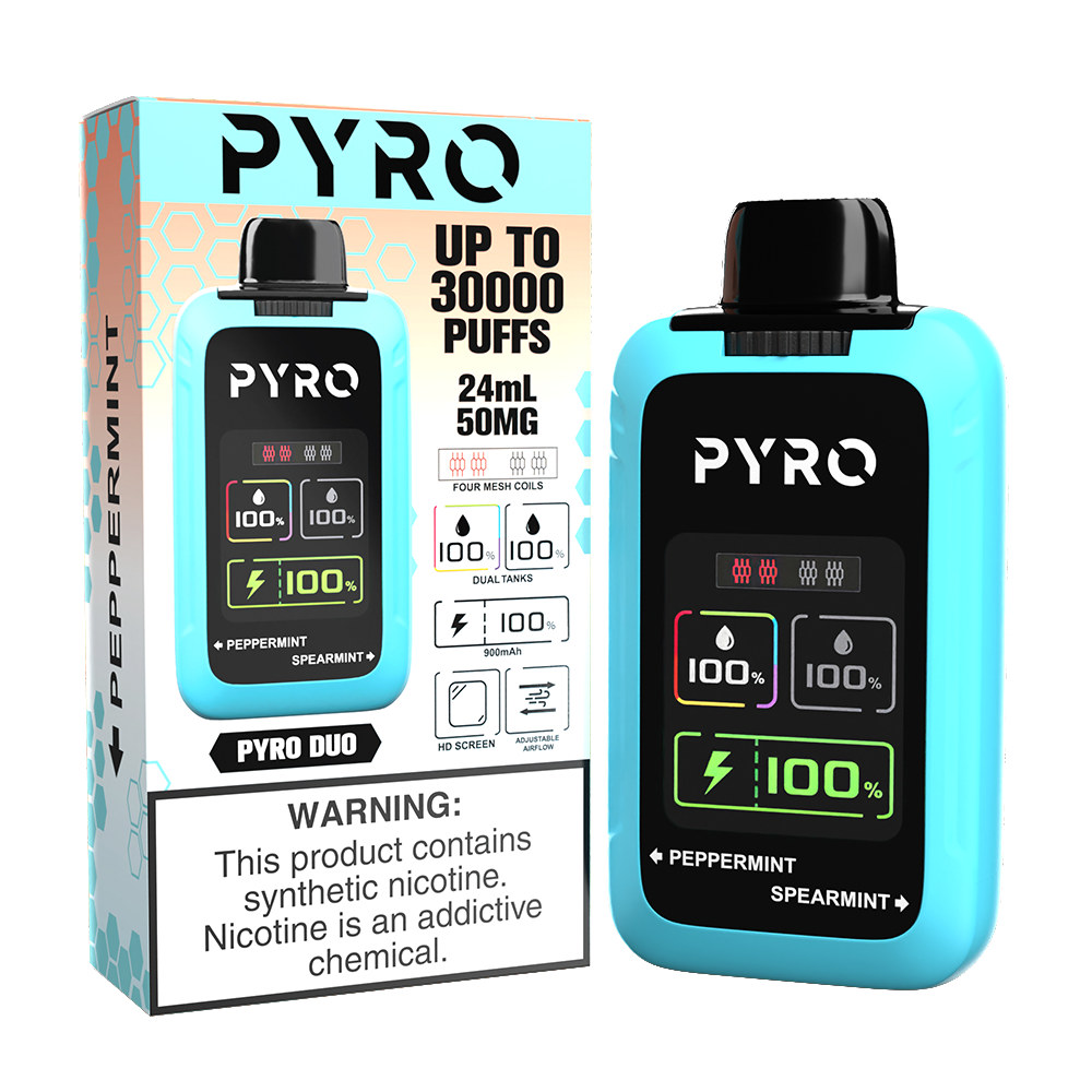 Pyro Duo Disposable 30000 Puffs 24mL 50mg - peppermint / spearmint with packaging