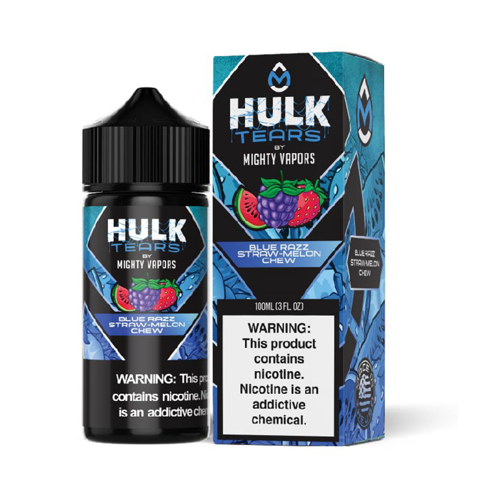 Hulk Tears Blue Razz Straw-Melon Chew by Hulk Tears Series E-Liquid 100mL (Freebase) with packaging