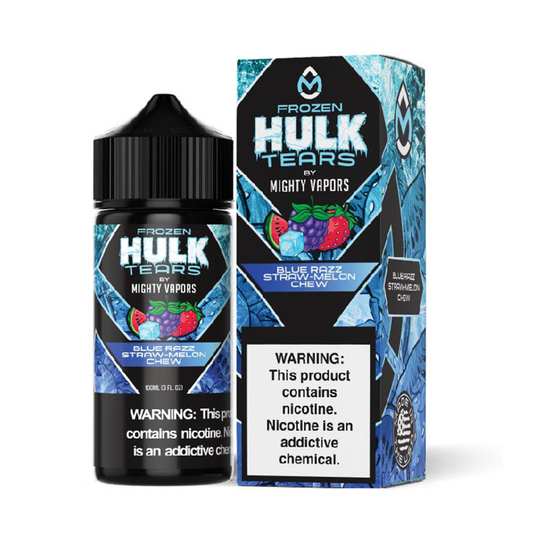 Frozen Blue Razz Straw Melon Chew by Hulk Tears Series E-Liquid 100mL (Freebase) with packaging