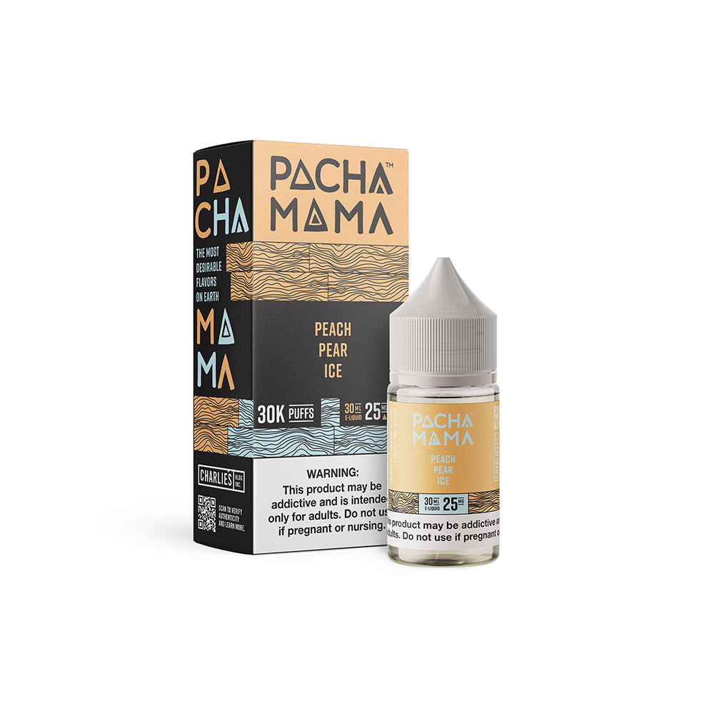 Peach Pear Ice by Pachamama PLUS Metatine Salt Series E-Liquid 30mL (Salt Nic) with packaging