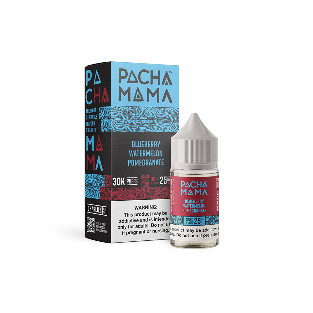 Blueberry Watermelon Pomegranate by Pachamama PLUS Metatine Salt Series E-Liquid 30mL (Salt Nic) with packaging